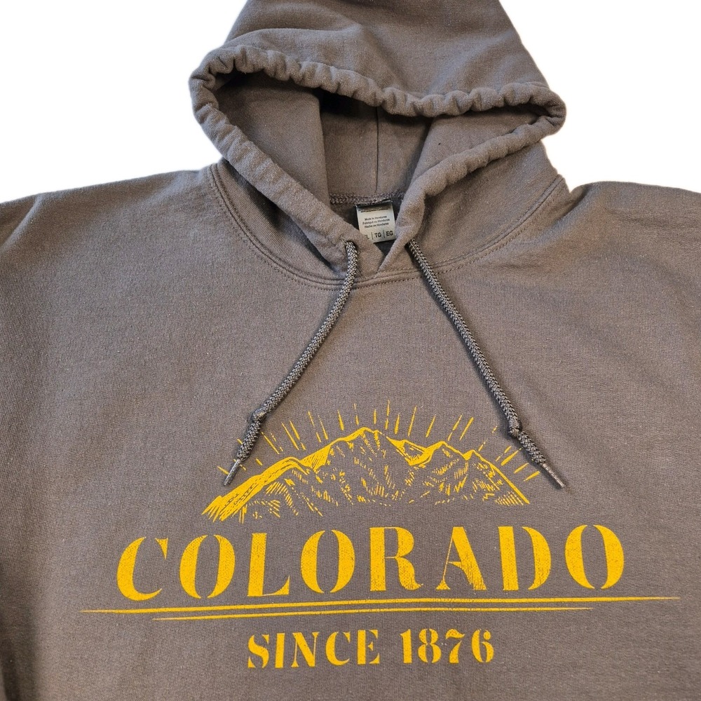 SOLD Colorado Men's Gray Fleece Hoodie Size XL Pullover EUC Mountains Graphic
